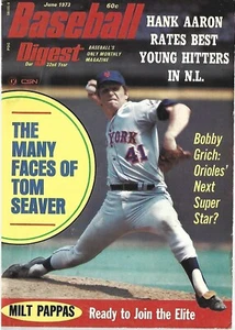 JUNE 1973 BASEBALL DIGEST NEW YORK METS TOM SEAVER HANK AARON BOBBY GRICH PAPPAS - Picture 1 of 1