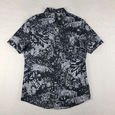 Lululemon 衬衫男式大号黑色灰色花卉夏威夷礼服纽扣有机 — 第 1/4 张图片