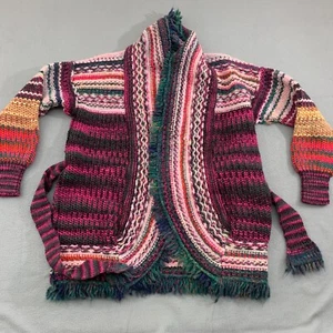 Free People Morgana Cardigan XS / S Boho Multicolor Oversized Fringe Belted - Picture 1 of 18