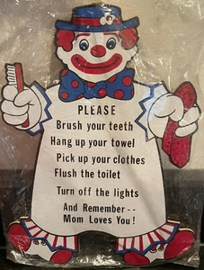 Vintage MSR Imports INC. legno appeso parete CLOWN spazzolino bagno regole MAMMA ❤ - Foto 1 di 6