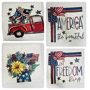 Juego de 4 fundas patrióticas de almohada de patio arpillera beige 18x18 nuevas sin etiquetas - Imagen 1 de 13