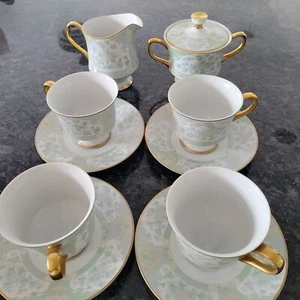 Vintage Sango China Kyoto Garden Tea Set - 4 Cups & Saucers Creamer Sugar Bowl - Picture 1 of 19