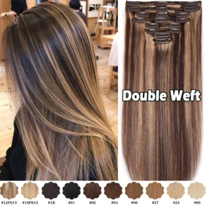 170G+ Human Hair Extensions Double Weft Clip In Thick Full Head Caramel Brown US - Picture 1 of 43