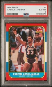 1986 Fleer KAREEM ABDUL-JABBAR LA Lakers Basketball Card # 1 Graded PSA 6 Nice - Picture 1 of 2