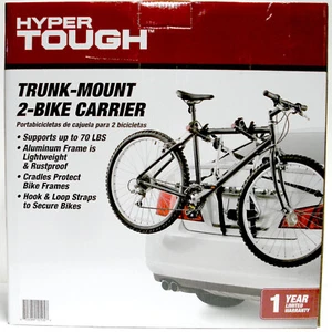 HYPER TOUGH TRUNK MOUNT ALUMINUM 2-BIKE CARRIER RACK for CAR SUV + (70# CAPACITY - Picture 1 of 6