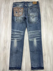 Valabasas Jeans Mens 36x31 Dark Blue Denim Skinny Button Fly Ripped Distressed - Picture 1 of 13