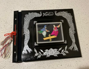 Vintage Lacquer Japanese Musical Photo Album Scrapbook Black Wood Box RARE - Picture 1 of 12
