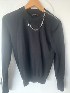 Louis Vuitton Black Uniform Sweater with silver chain women's Size M 8-10.