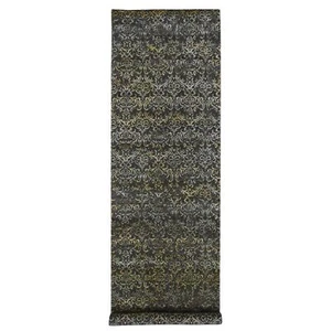 4'8"x18'2" Brown Modern Damask Hand Knotted Wool and Silk Wide Runner Rug G80142 - Picture 1 of 6