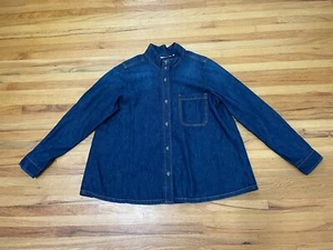 Soft Surroundings Button Up Shirt Women's M Blue Denim Mandarin Collared Faded - Picture 1 of 9