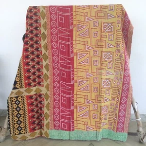Colcha boho hecha a mano de algodón corredor manta vintage doble edredón Kantha - Imagen 1 de 4