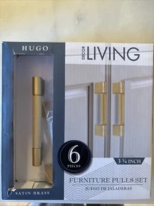 Set of 6 Decor Living Furniture Pulls Hugo Satin Brass Gold 3-3/4” Open Box NEW - Picture 1 of 12
