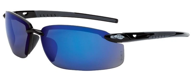 Crossfire ES5 Safety Glasses with Shiny Black Frame and Blue Mirror Lens - Image 1 of 1