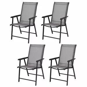 Set of 4 Outdoor Garden Patio Folding Chairs Camping Deck Pool Beach W/Armrest - Picture 1 of 10
