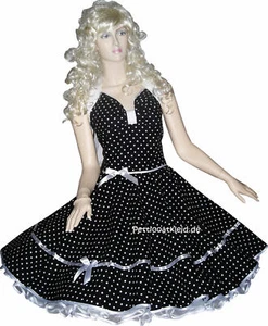 Tanzkleid der 50er Punkte Petticoat Kleid schwarz kleine weiße Tupfen - Picture 1 of 4