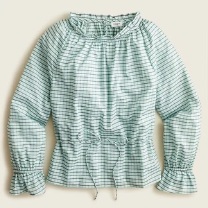 Top J Crew Corbata en Aqua a Cuadros Escote con Volantes Mangas Escanadas M,L,XL - Imagen 1 de 4