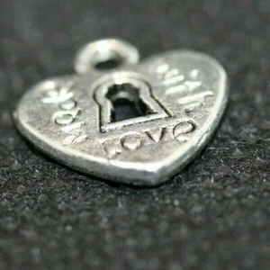 Candado Corazón con Palabra HECHO CON AMOR, Estilo Tibetano Plata, 12x12x1.5mm - 2,10 - Imagen 1 de 4