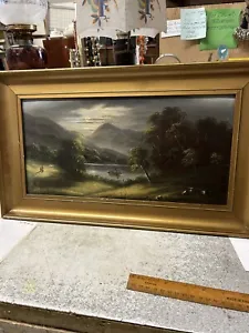 W H HALL 1812-80 ORIGINAL OIL ON CANVAS FISHING LAKE SCENE 19.25 X 11.25 “ - Picture 1 of 6