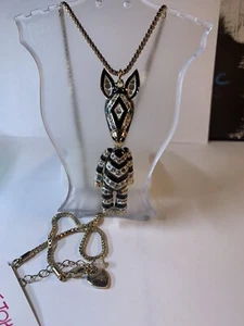 NWT Betsey Johnson 3" Articulated Zebra w/Rhinestones 26" Chain Necklace - Picture 1 of 17