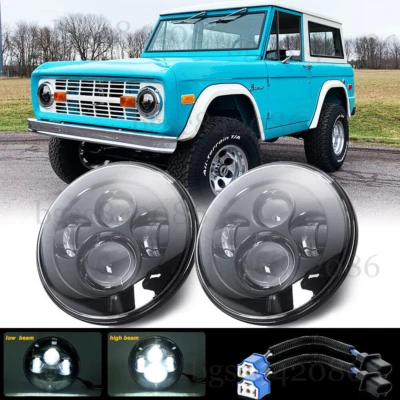 Par de faros LED redondos de 7 pulgadas alto/bajo DOT para Ford Bronco 66-1978 Mustang Pinto Foto 1 de 4
