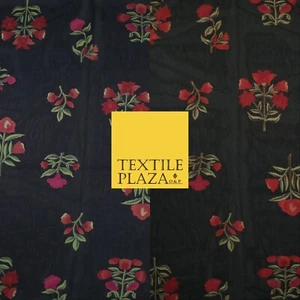 Tela de Vestido Georgette Transparente Negro Marino Premium Floral Estampado con Flor Brillo - Imagen 1 de 9