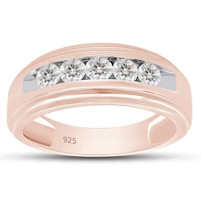 1/4 ct Moissanite Men's Anniversary Wedding Band Ring 14K Gold Plated Silver - Image 1 of 4