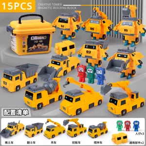 15PCS Magnetic Engineering Robot Children Puzzle Transform Engineering Car Robot - Picture 1 of 10