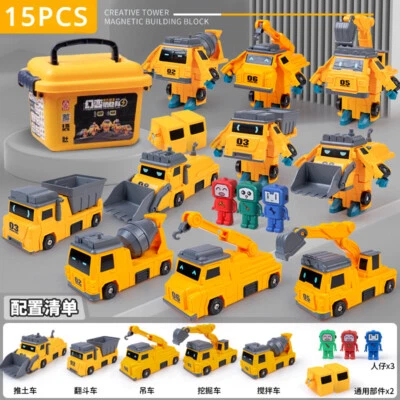 15PCS Magnetic Engineering Robot Children Puzzle Transform Engineering Car Robot - Image 1 of 4