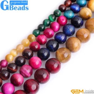 Cuentas ojo de tigre de turmalina multicolor de 15" - Fabricación de joyas de piedras preciosas redondas - Imagen 1 de 25