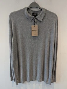 Boohoo Man Oversized Long Sleeved Polo Top Grey Size Medium Collared Jersey BNWT - Picture 1 of 12