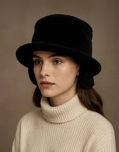 Sombrero cloche esculpido terciopelo negro vintage años 80 - Imagen 1 de 6