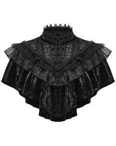 Punk Rave Daily Life Womens Gothic Crushed Velvet & Lace Bolero Cape Shrug Black - Picture 1 of 13