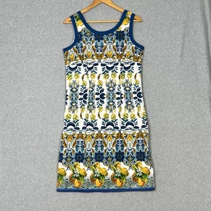 Orientique Dress Womens 12 M Floral Geometric Blue Yellow Sleeveless Cotton Boho - Picture 1 of 11