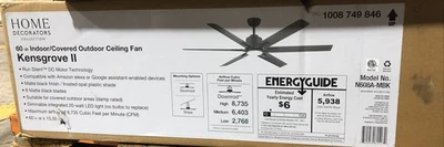Home Decorators Kensgrove II 60 in. LED Indoor/Outdoor Matte Black Ceiling Fan - Image 1 of 3