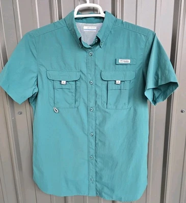 Camisa Top Columbia PFG Verde azulado Pesca Manga Corta Exterior Mujer’s Talla Med Foto 1 de 4