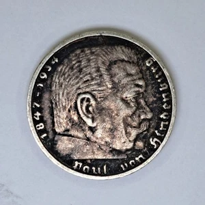 1935-D Germany Third Reich Silver 5 ReichsMarks Hindenburg Dark Toned Coin #SA35 - Picture 1 of 3