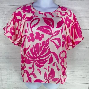NWT Bibi ANTHRO XL women puff pink floral blouse cottage coquette romantic fairy - Picture 1 of 6