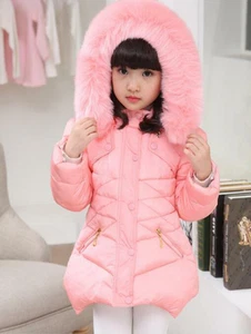 Girls Down Cotton Long Coat Warm Outwear Winter Coat Kids Hooded Jackets - Picture 1 of 14