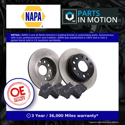 2x Solid Brake Discs and Pads Rear NAPA NBK5302DP fits VW Audi Seat Skoda - Image 1 of 4