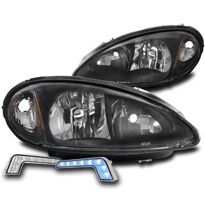 PARA 01-05 CHRYSLER PT CRUISER REPUESTO FAROS NEGROS CON SEÑAL DRL LED AZUL Foto 1 de 4