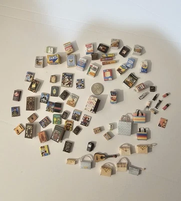 MASSIVE LOT Handmade 1:12 & 1:24 Scale Miniatures Food, Books, Makeup, Bags - Image 1 of 4