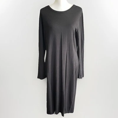 Vestido Suéter Nina Leonard Talla XL Negro Manga Larga Cambio Mezcla Algodón Minimalista Foto 1 de 4