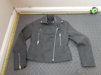 Chaqueta de moto Forever 21 gris para mujer, gamuza sintética, talla pequeña #S181 Foto 1 de 4