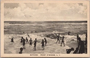POINT O' WOODS, Long Island Nueva York Postal BAÑO Playa Escena Albertype 1925 - Imagen 1 de 2