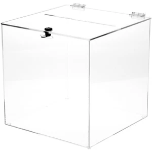 Plymor Clear Acrylic Locking Ballot/Collection/Donation Box, 12"W x 12"D x 12"H - Picture 1 of 1