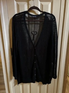 Schwarze Netz leichte Hanf Leinen Strickjacke Jacke Überwurf Eileen Fisher XL Knopfleiste - Bild 1 von 16