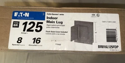 Eaton 125 Amp interior terminal principal 8 espacios/16 circuitos BR centro de carga con barra de tierra Foto 1 de 4
