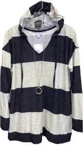 NWT LuLaRoe Large Black & Cream Wide Striped ELIZA Long Sleeved Hoodie - Picture 1 of 9