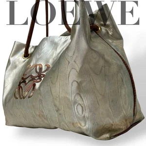 LOEWE Tote Shoulder Bag Medium Logo Leather Silver Women's USED FROM JAPAN - Picture 1 of 10