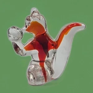 Art Glass Clear and Red Squirrel Eating Acorn Figure Paperweight Murano Style - Picture 1 of 20